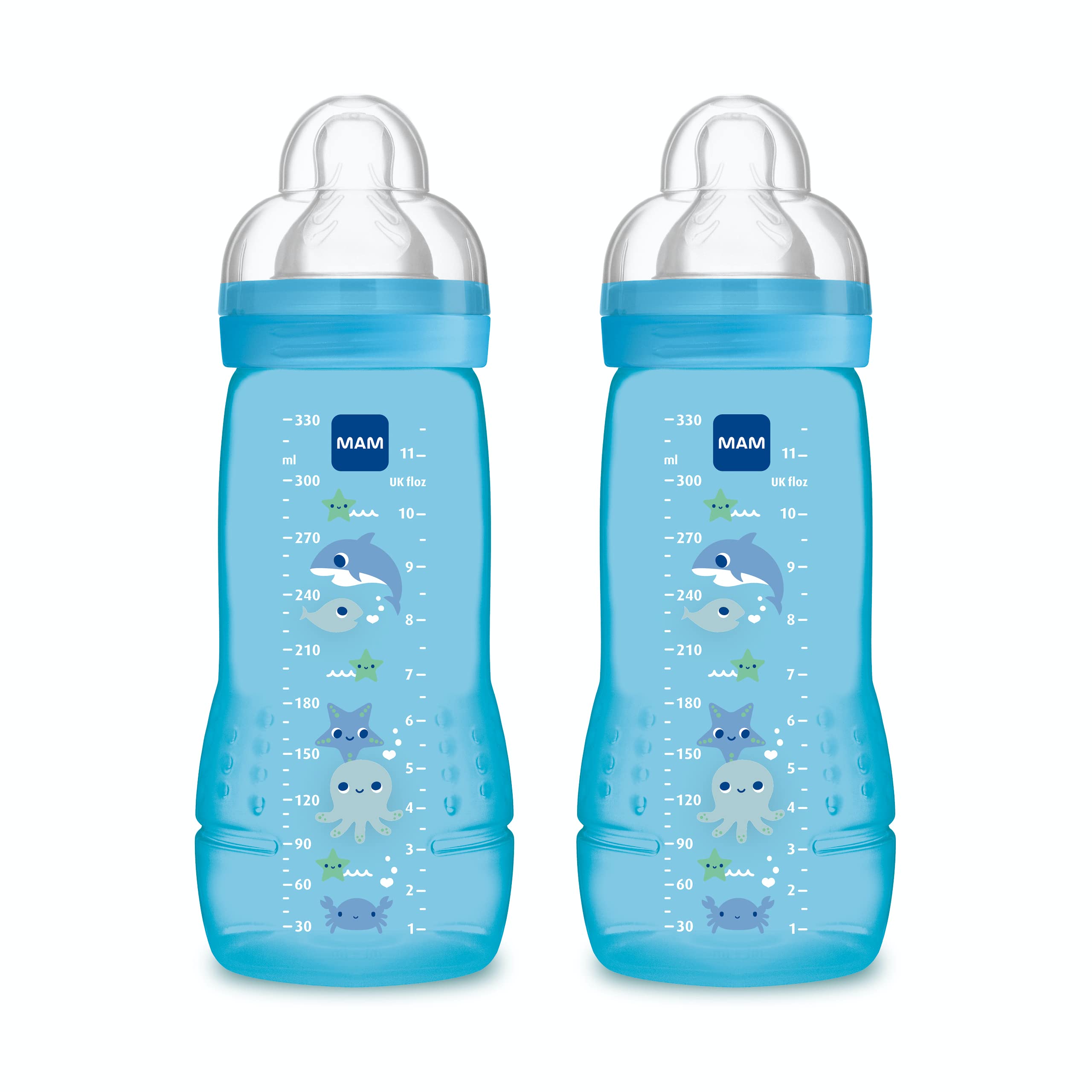 MAM Easy Active 2nd Age bottle 330ml blue with ergonomic grip for easy feeding