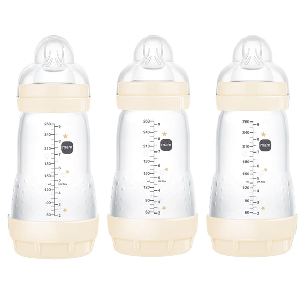 MAM Easy Start 9oz anti-colic bottle with vented base supports comfortable feeding.