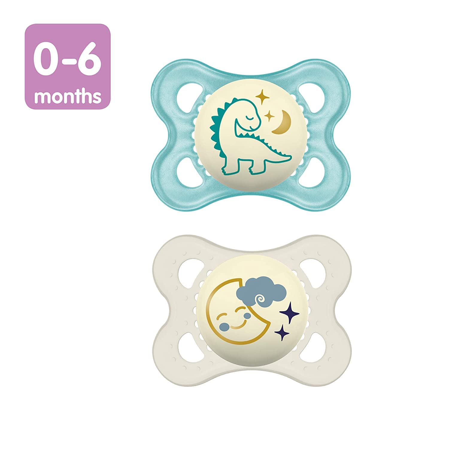 MAM Original Night Pacifiers showing SkinSoft nipple texture for comfort.