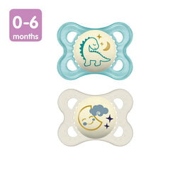 MAM Original Night Pacifiers showing SkinSoft nipple texture for comfort.
