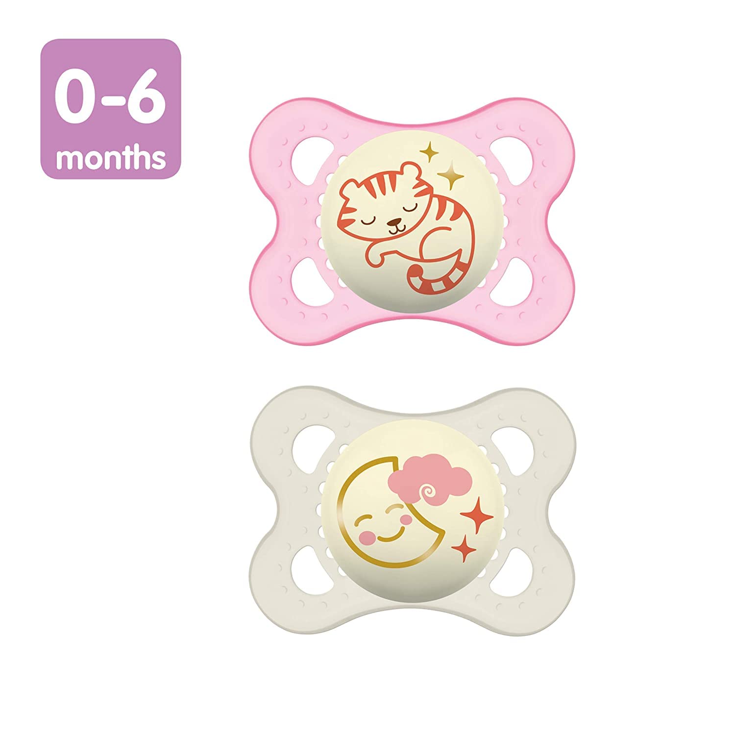 MAM Original Night Pacifiers symmetric shield design promotes airflow.