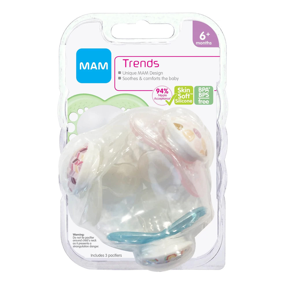 MAM glow-in-the-dark pacifier helps locate it easily at night.