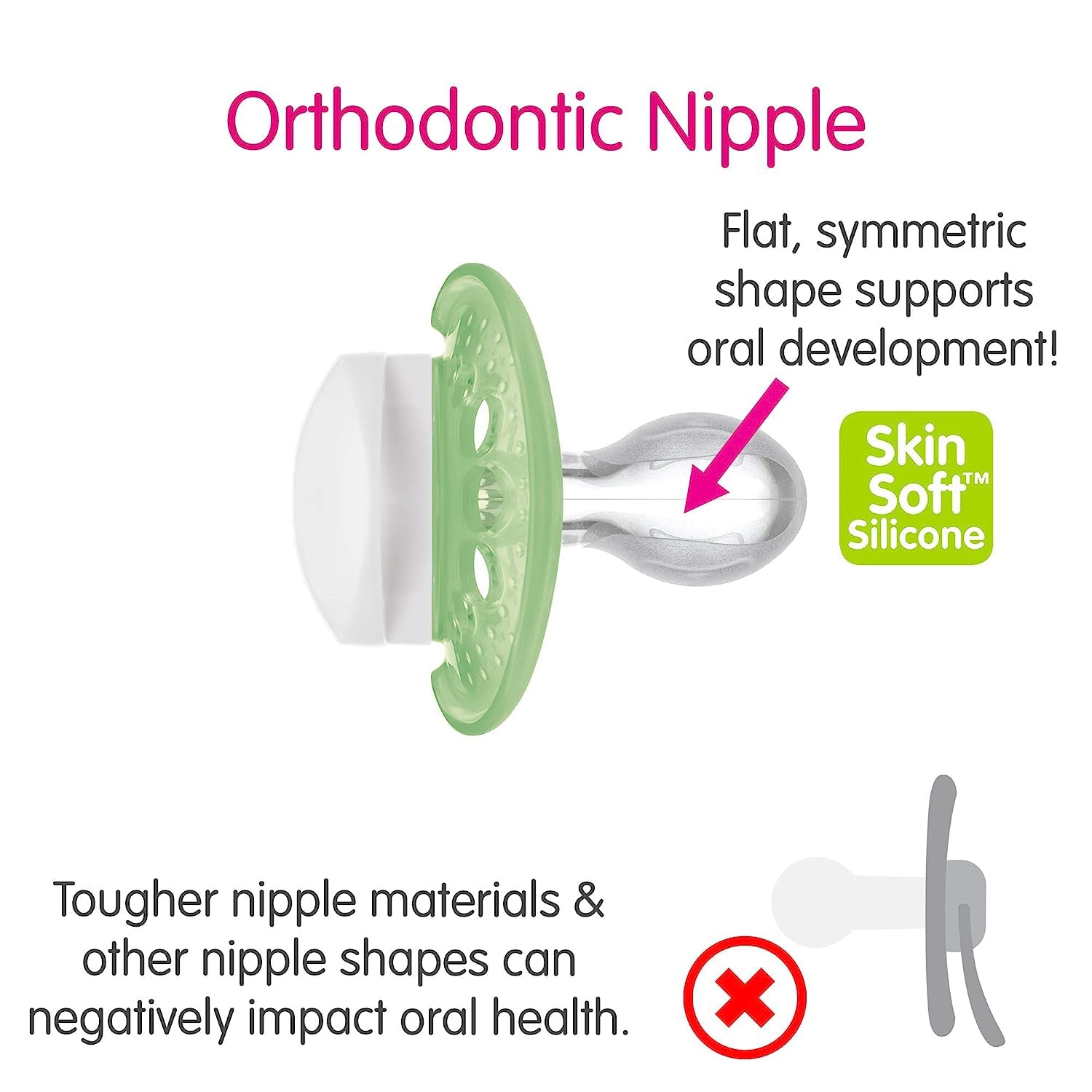 MAM Original silicone nipple with SkinSoft texture supports a natural-feeling suck.