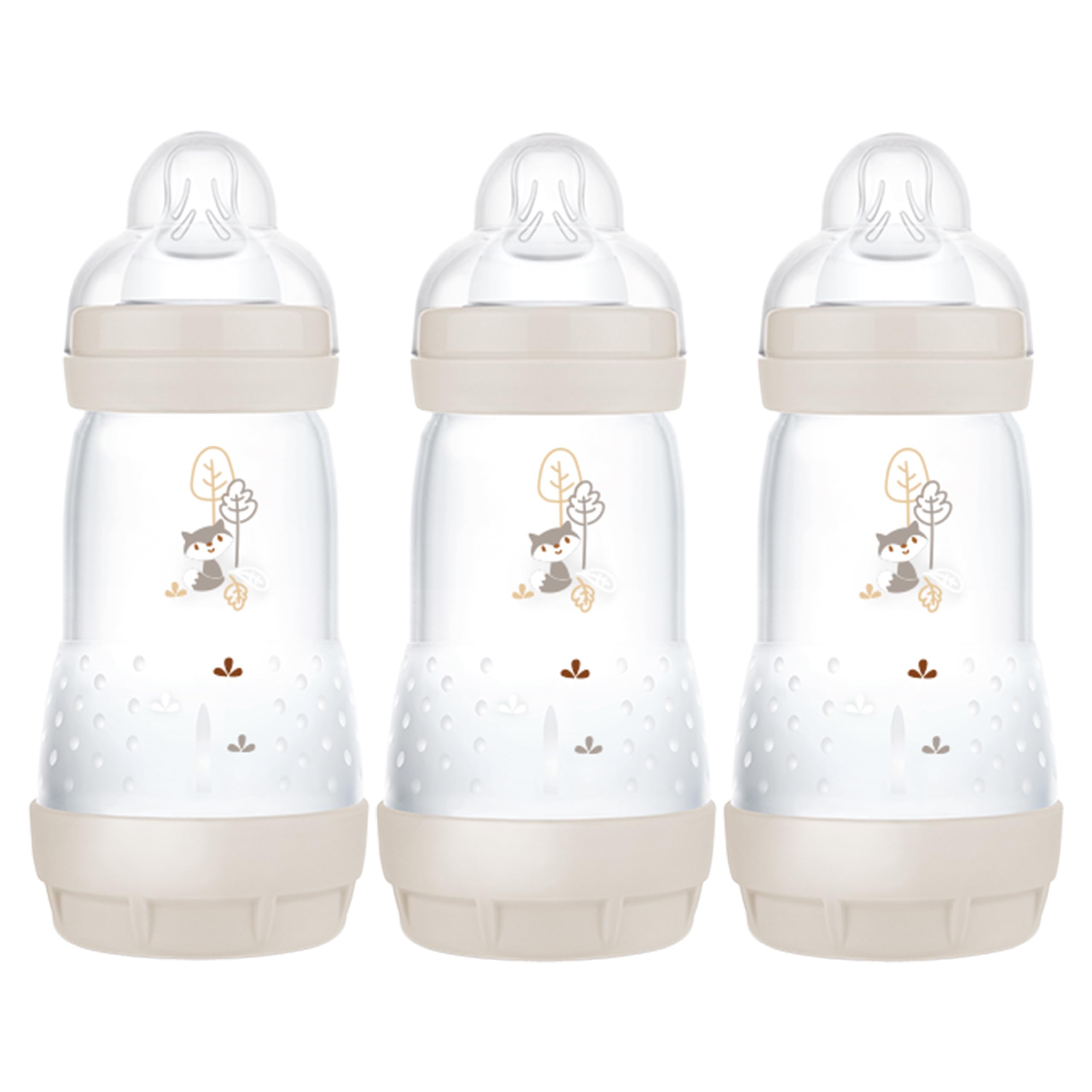 MAM self-sterilising bottle 260ml pack in neutral colours for easy sterilisation.