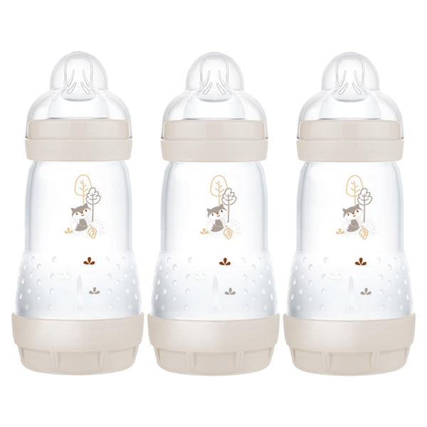 MAM self-sterilising bottle 260ml pack in neutral colours for easy sterilisation.