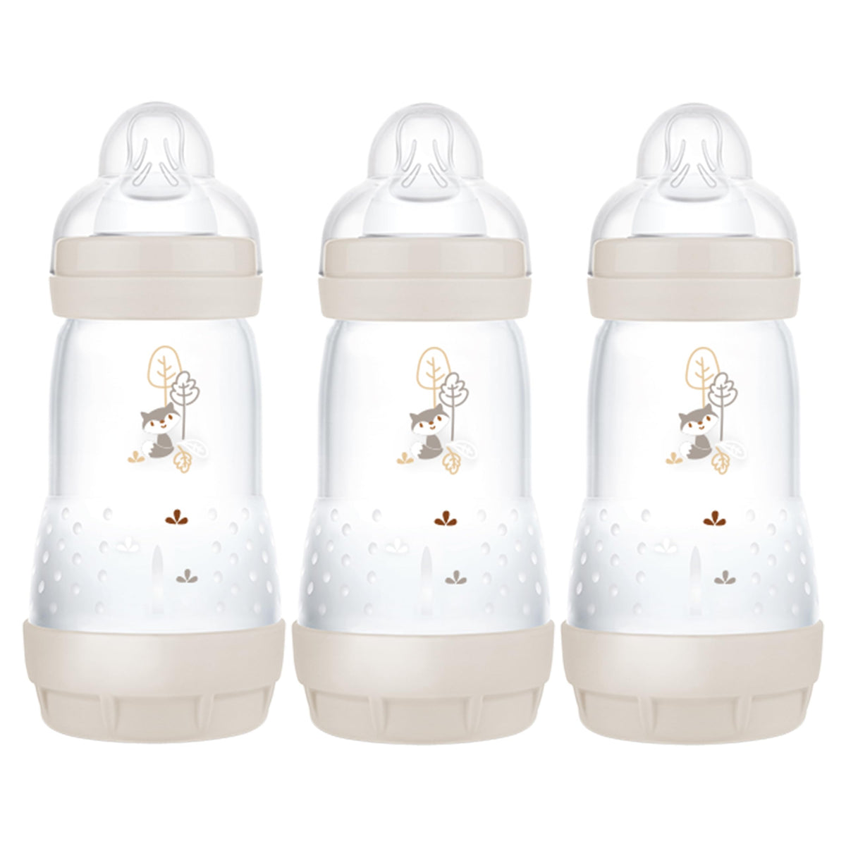 MAM self-sterilising bottle 260ml pack in neutral colours for easy sterilisation.