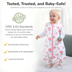 Mama Cheetah 0.5 TOG sleep sack close-up emphasizing soft touch