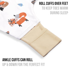 Mama Cheetah 0.5 TOG organic cotton sleep sack—lightweight warmth for spring and summer.