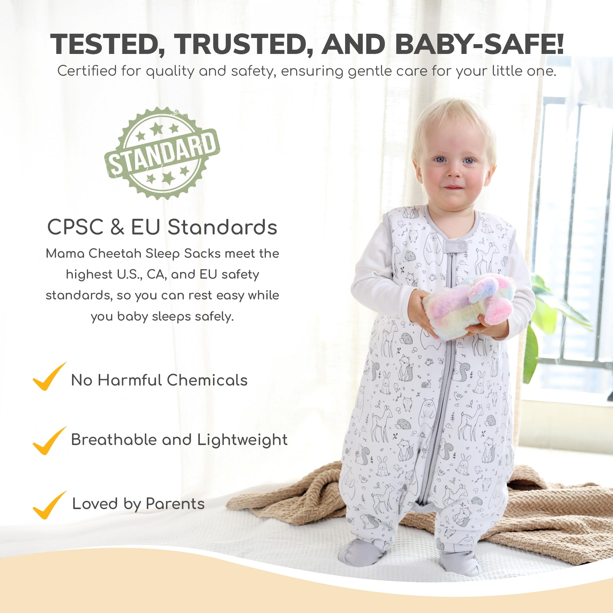 Mama Cheetah 1.0 TOG sleep sack keeps little ones warm without overheating.