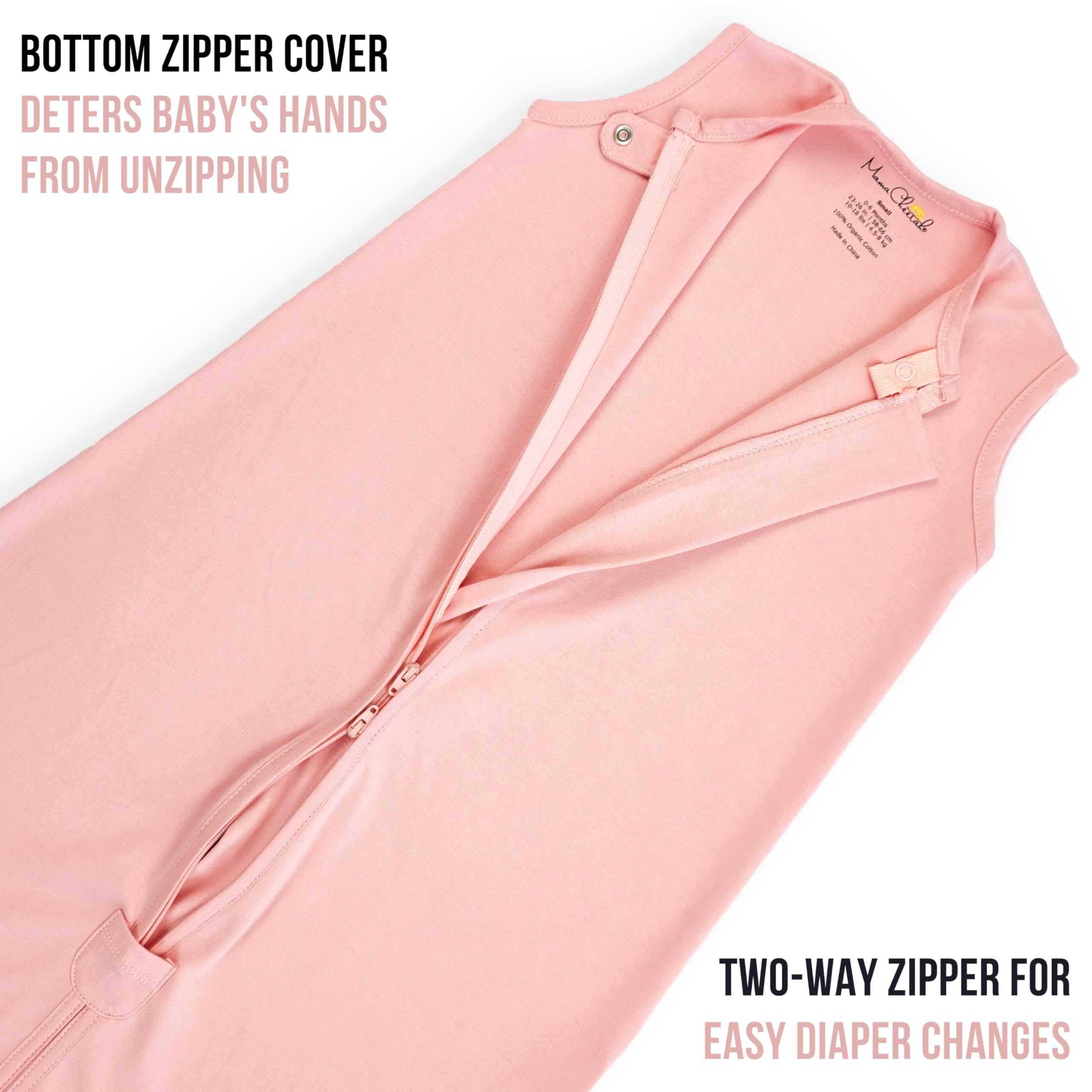 Four sizes available for growth: Small to X-Large in the Mama Cheetah Sleep Sack line.