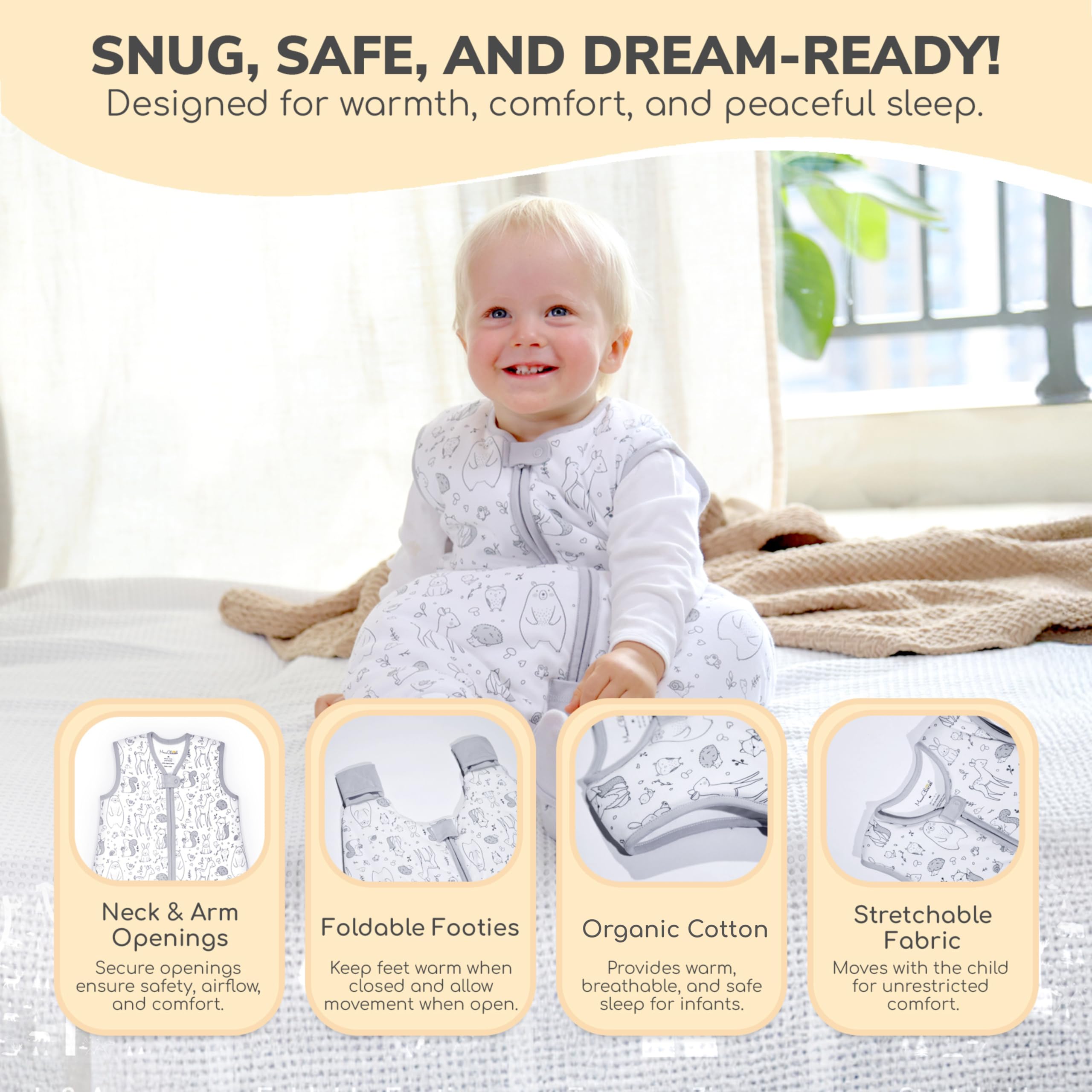 Mama Cheetah adjustable foot openings support mobility and warmth.