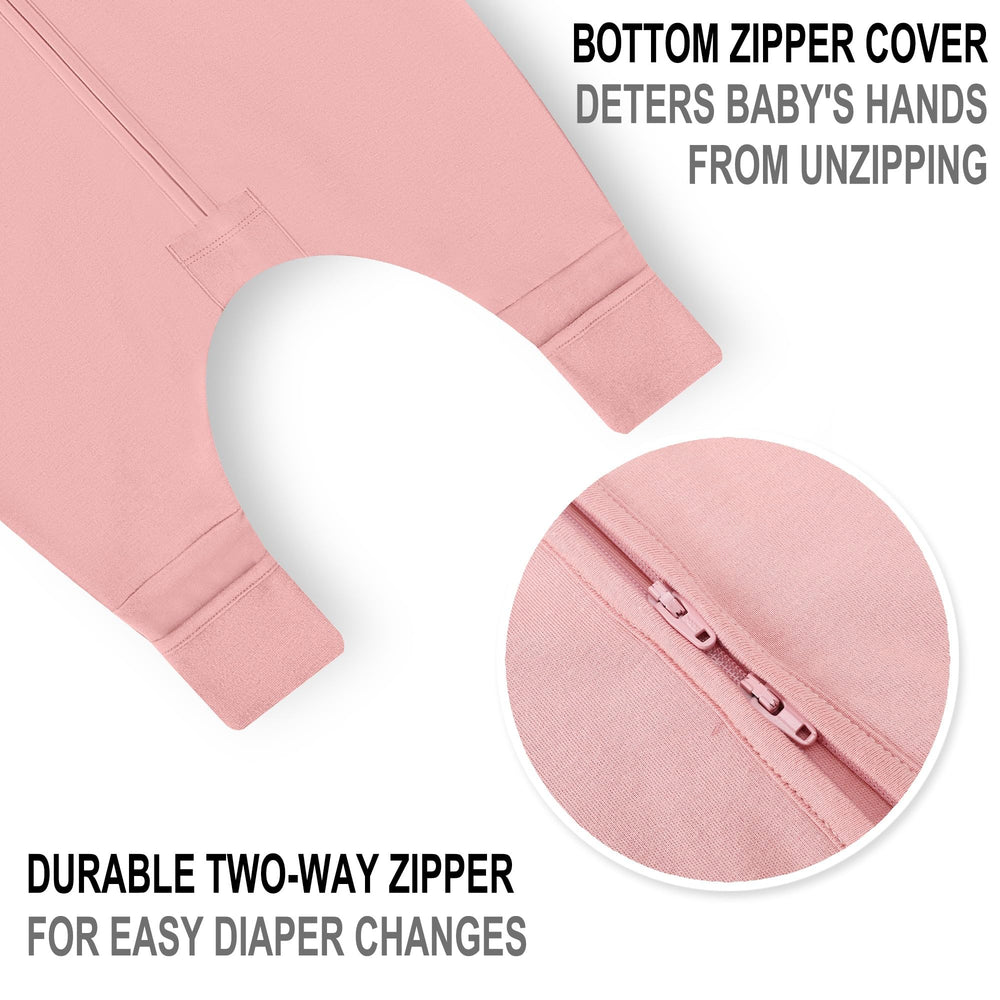 Bottom zipper guard on Mama Cheetah sleep sack prevents unzipping