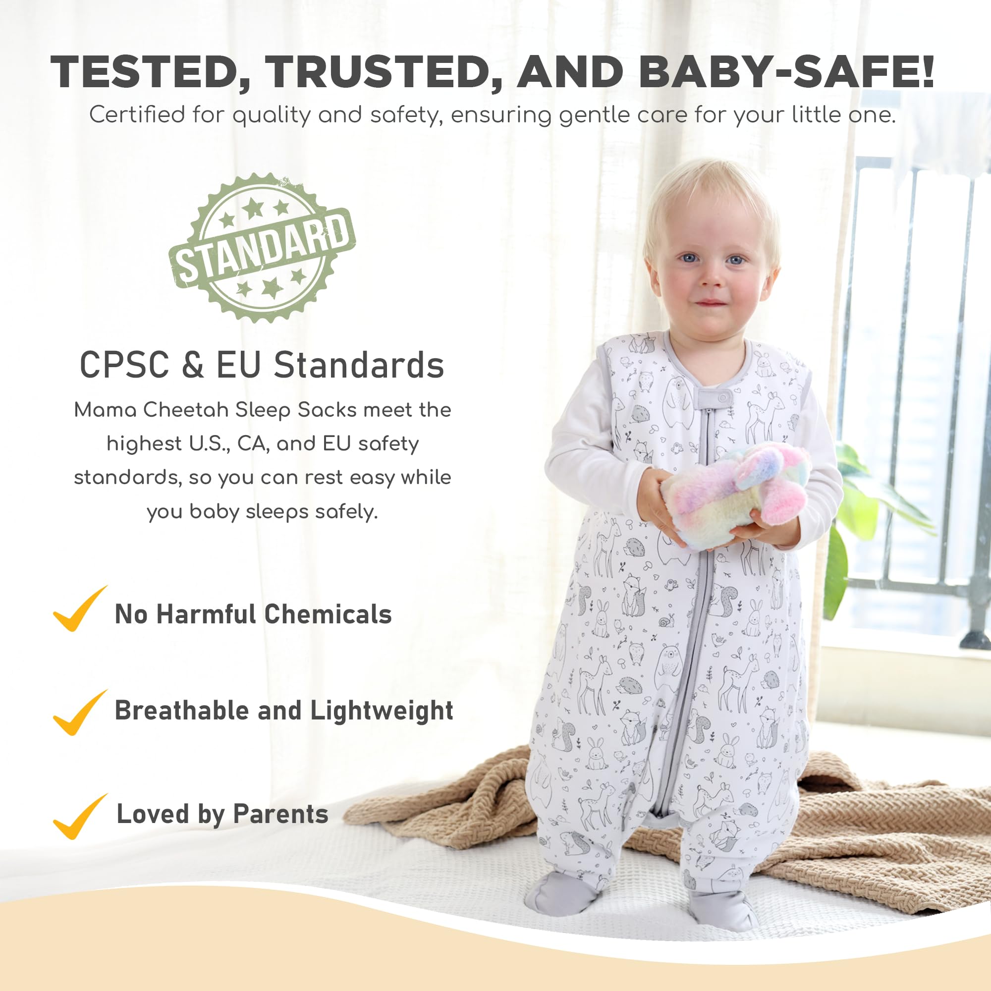 Mama Cheetah breathable organic fabric supports comfortable sleep.