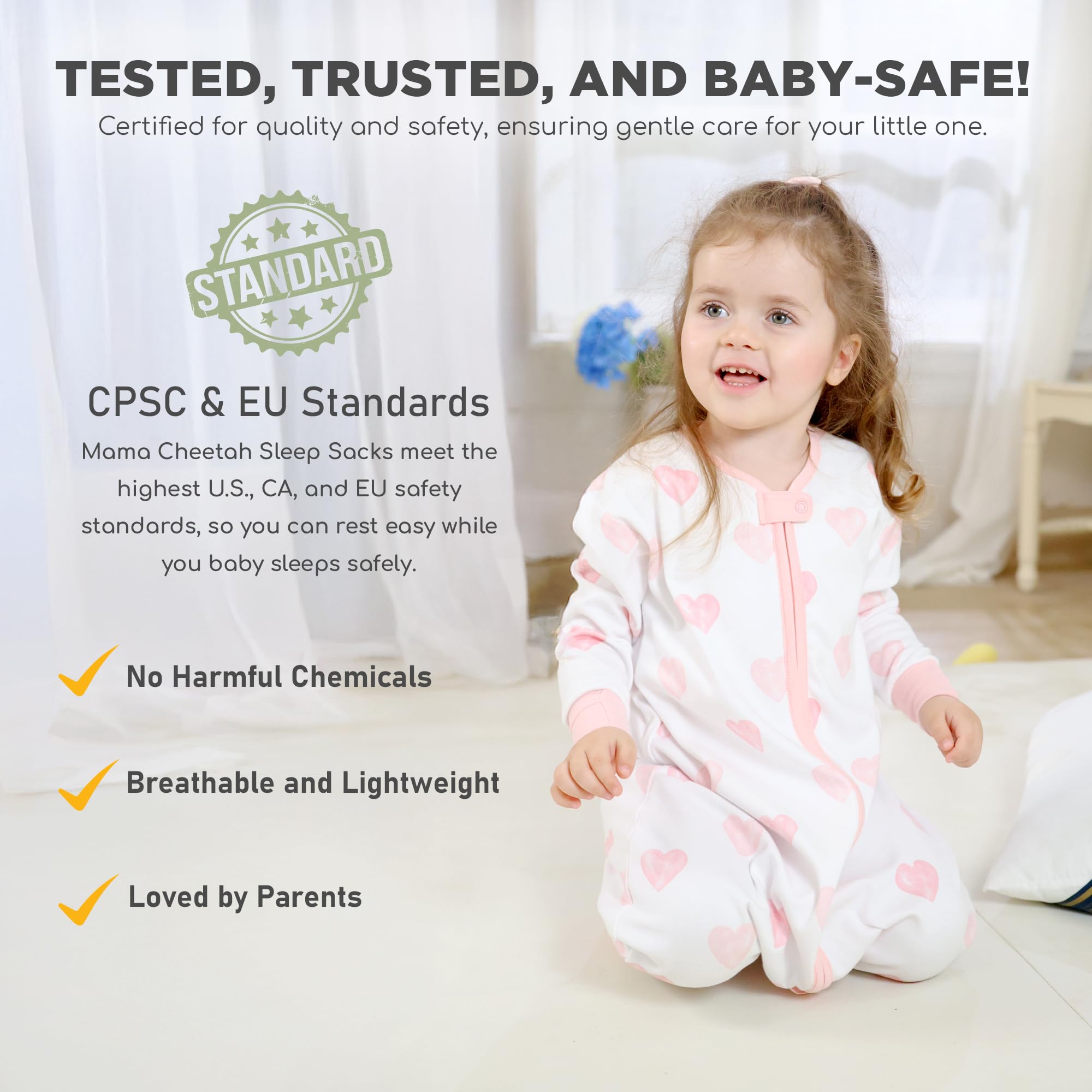 Mama Cheetah crotch snaps and diaper guards on sleepsack for easy changes