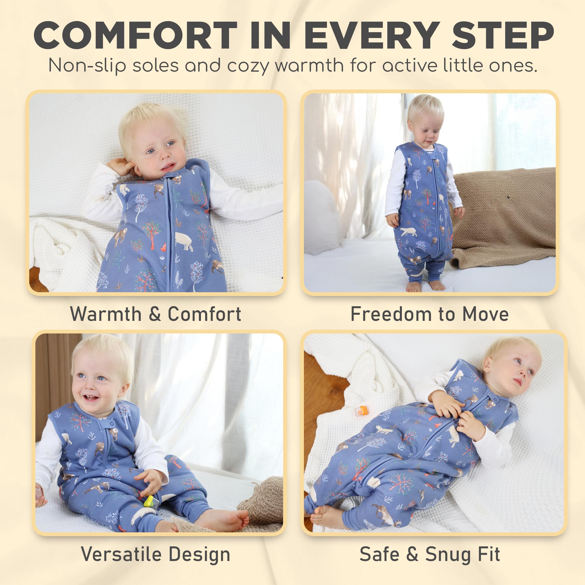 Foot openings flip to keep toes warm or provide mobility.