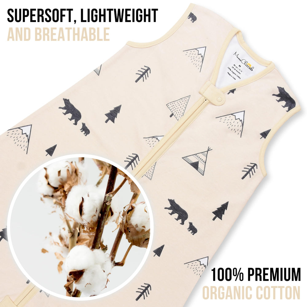Mama Cheetah organic cotton sleep sack appears breathable and soft.