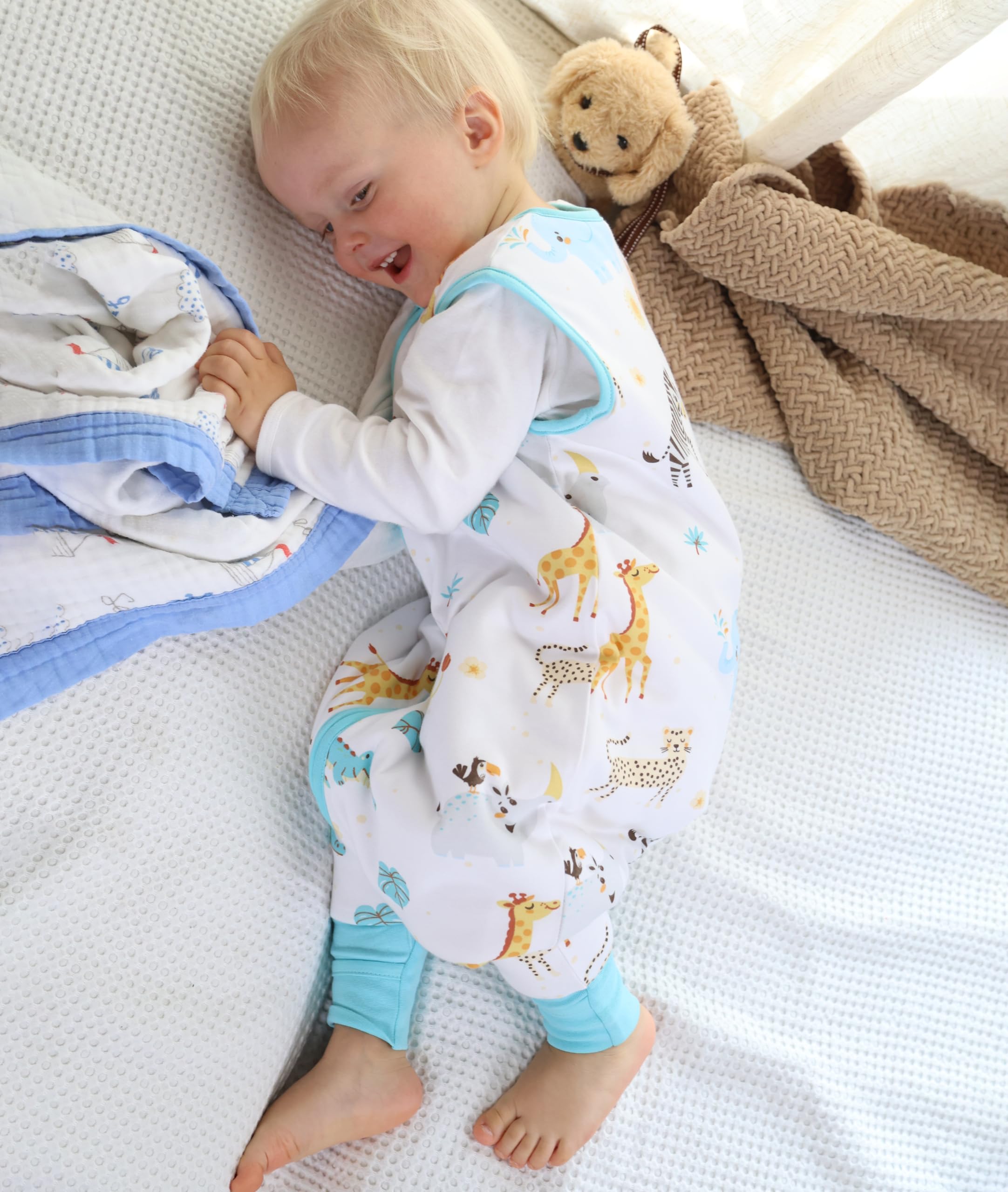 Mama Cheetah organic cotton sleep sack with legs keeps baby breathable