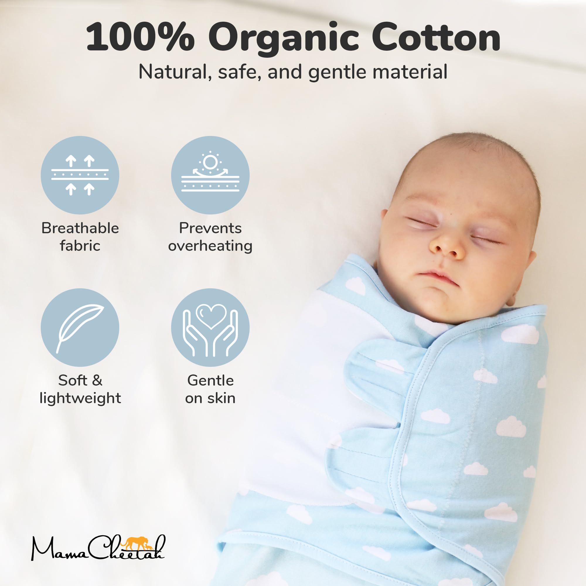 Mama Cheetah Organic cotton fabric texture emphasizing ultra-soft breathability