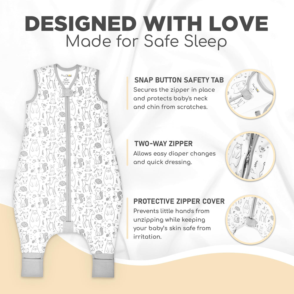 Mama Cheetah neck-tab sleepsack offers safe, comfortable wear
