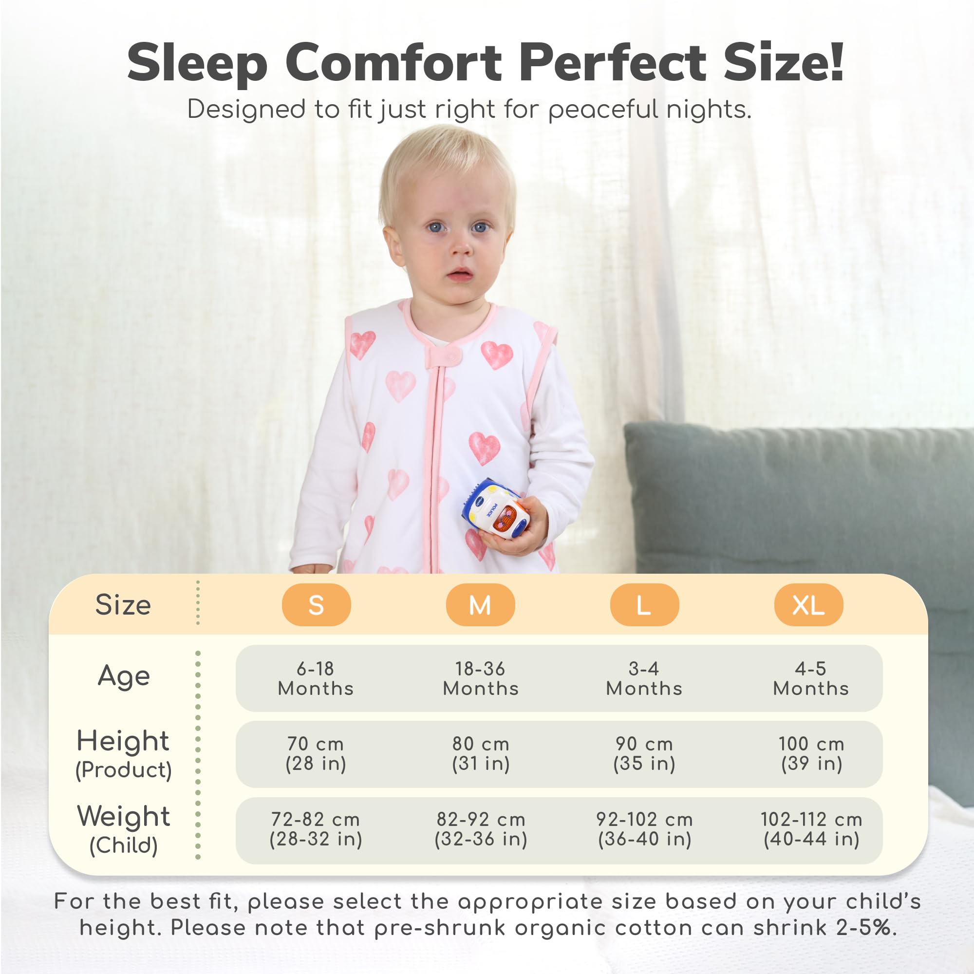 Safety tab at neck and chin on Mama Cheetah sleep sack