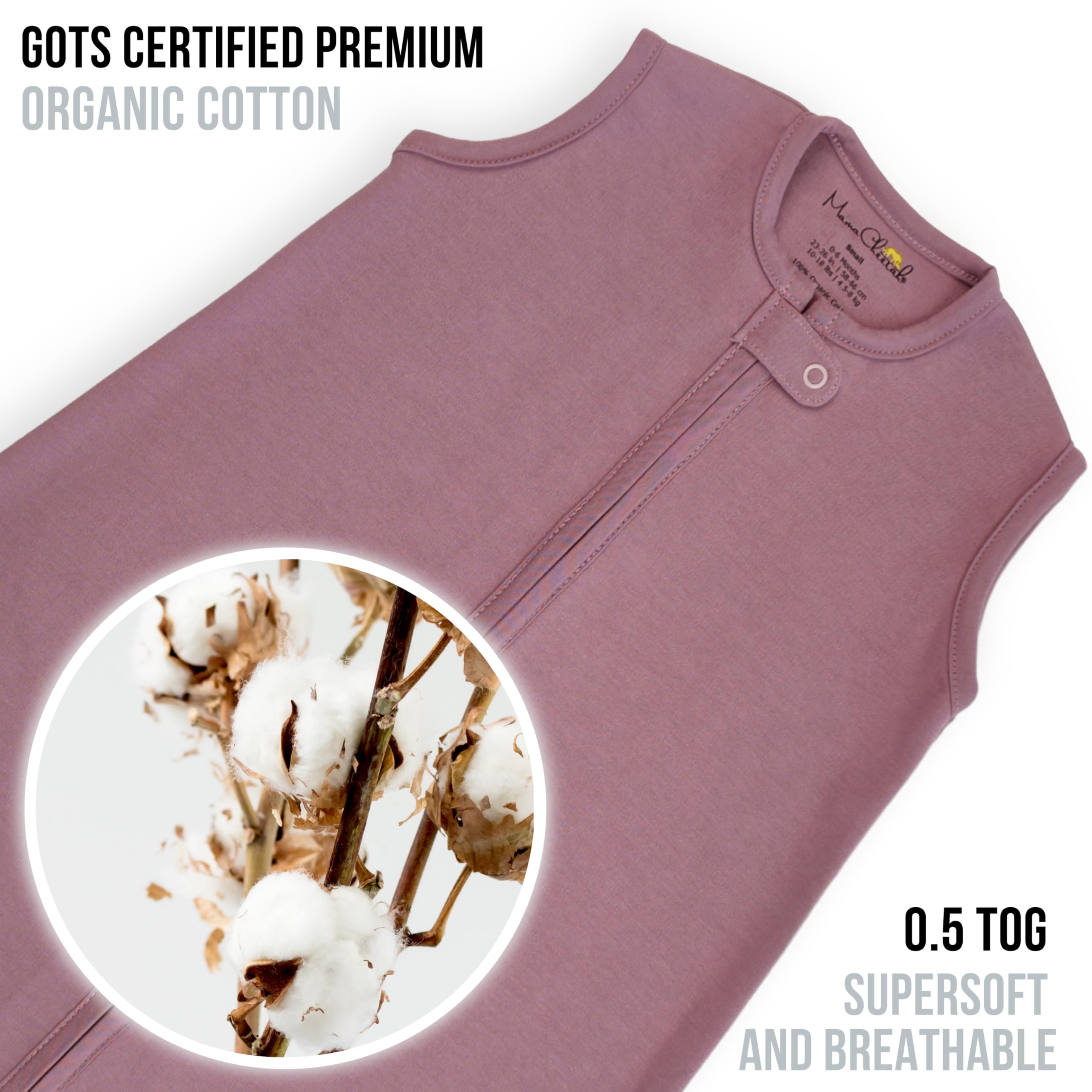 Bottom zipper and cover prevent curious hands during sleep transitions on the Mama Cheetah sack.