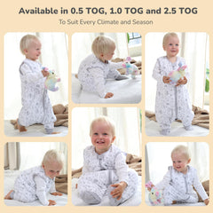 Mama Cheetah sleep sack with feet open view demonstrates adjustable warmth for growing toddlers.
