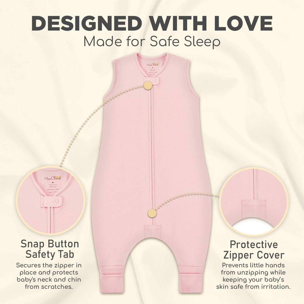 Mama Cheetah sleep sack safety tab protects neck and chin during sleep.