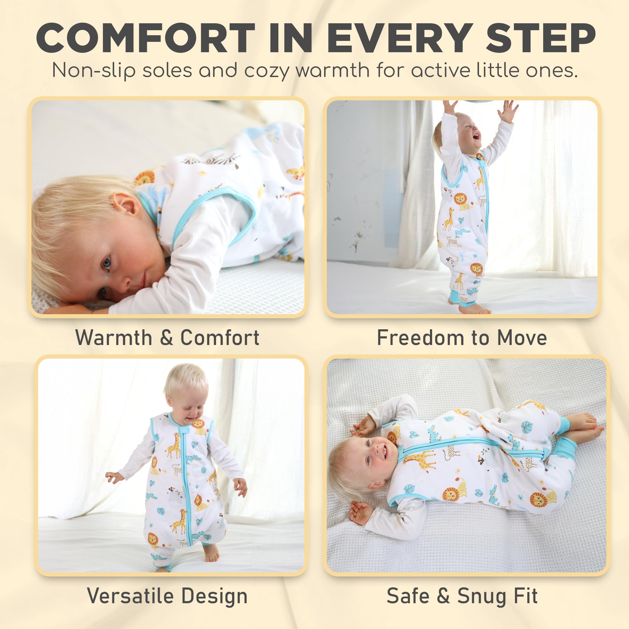 Mama Cheetah sleepsack bottom zipper cover prevents curious hands from unzipping