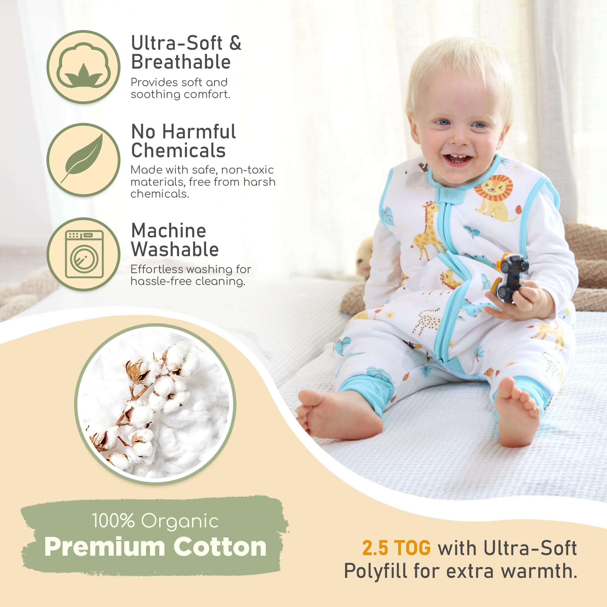 Mama Cheetah sleepsack 2.5 TOG demonstrates cozy warmth without overheating