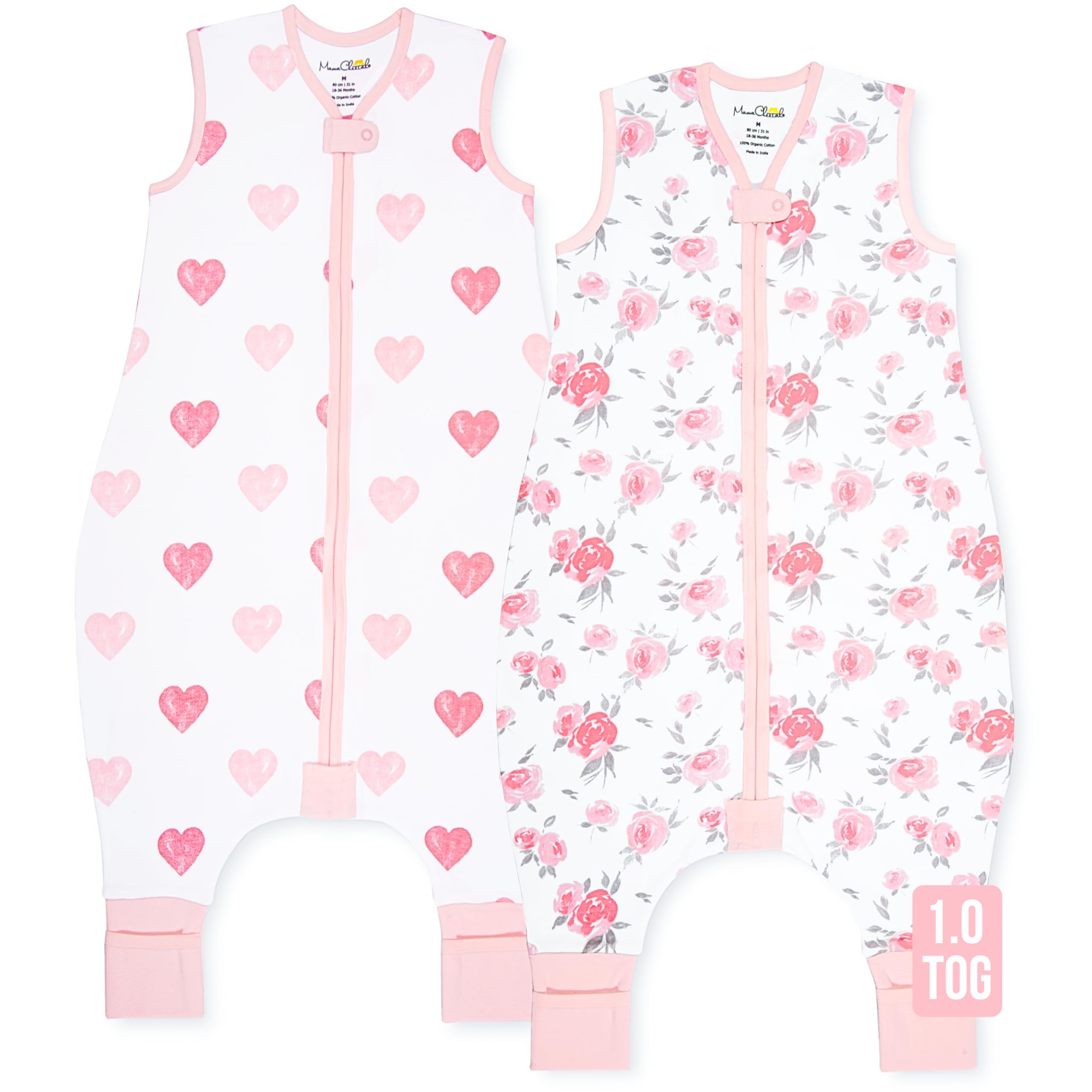 Mama Cheetah Toddler Sleep Sack with Feet front view in breathable organic cotton