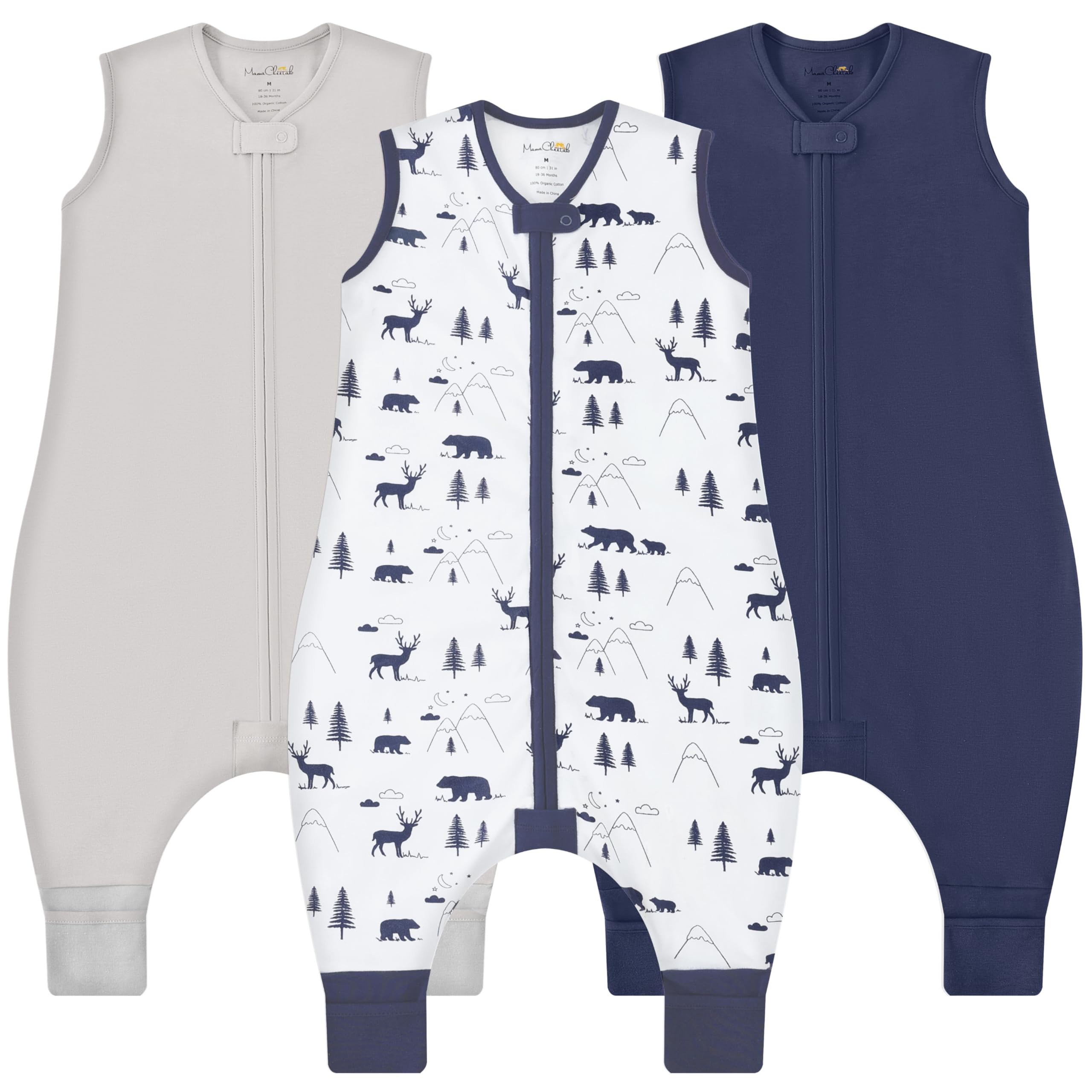 Mama Cheetah toddler sleep sack front view with feet for easy movement