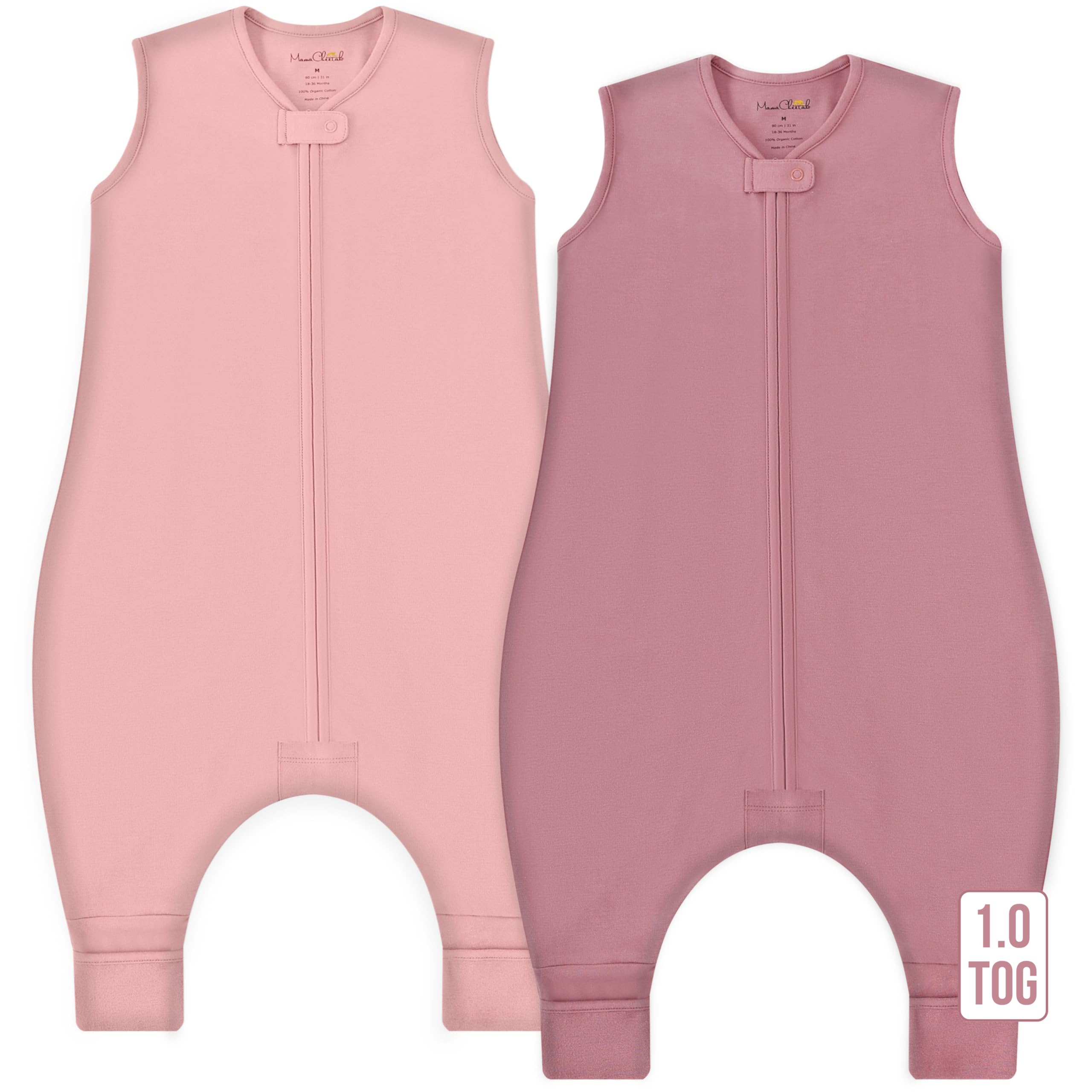 Mama Cheetah sleep sack with feet for 3T-4T toddlers, breathable organic cotton.
