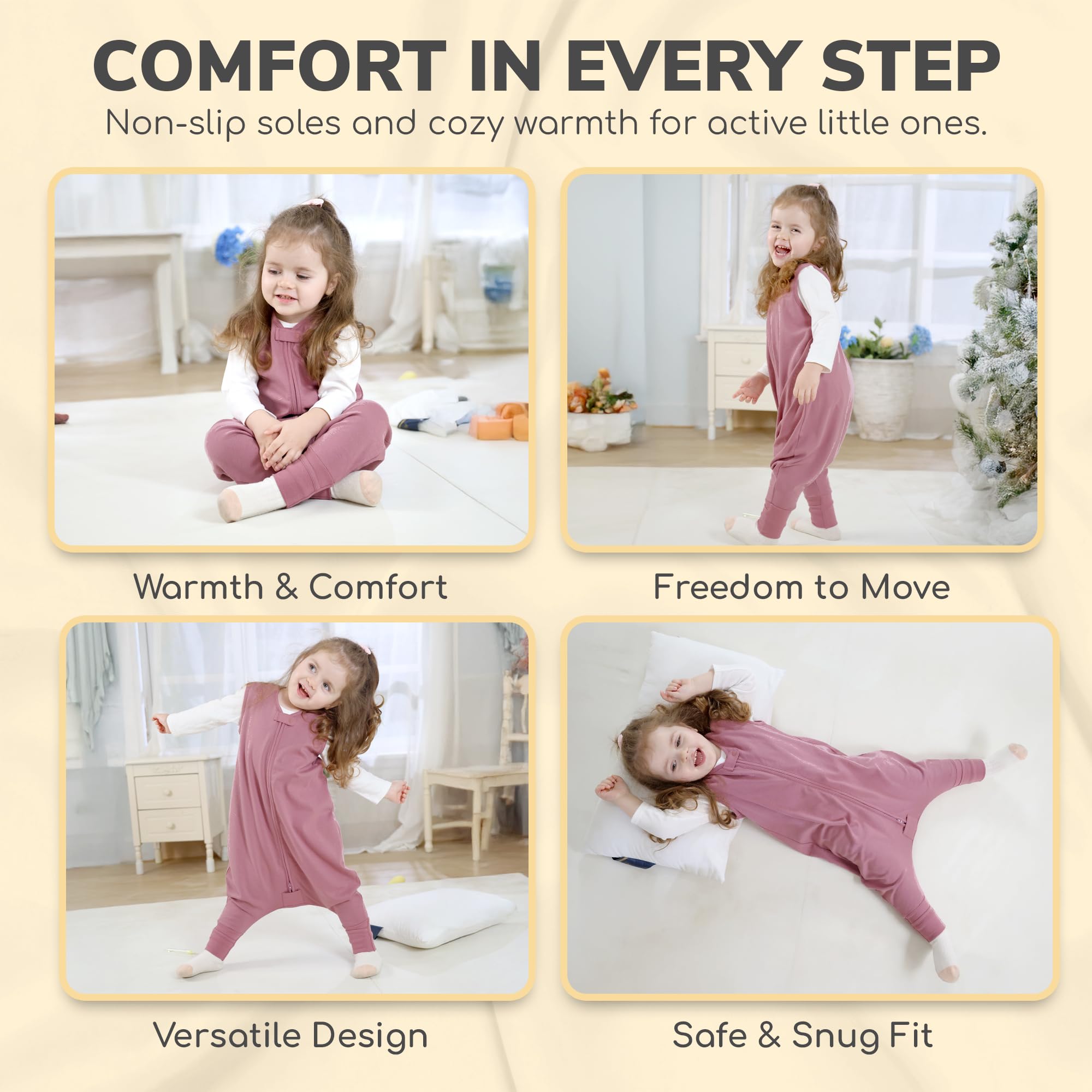 Mama Cheetah sleep sack with feet showing leg openings and zipper