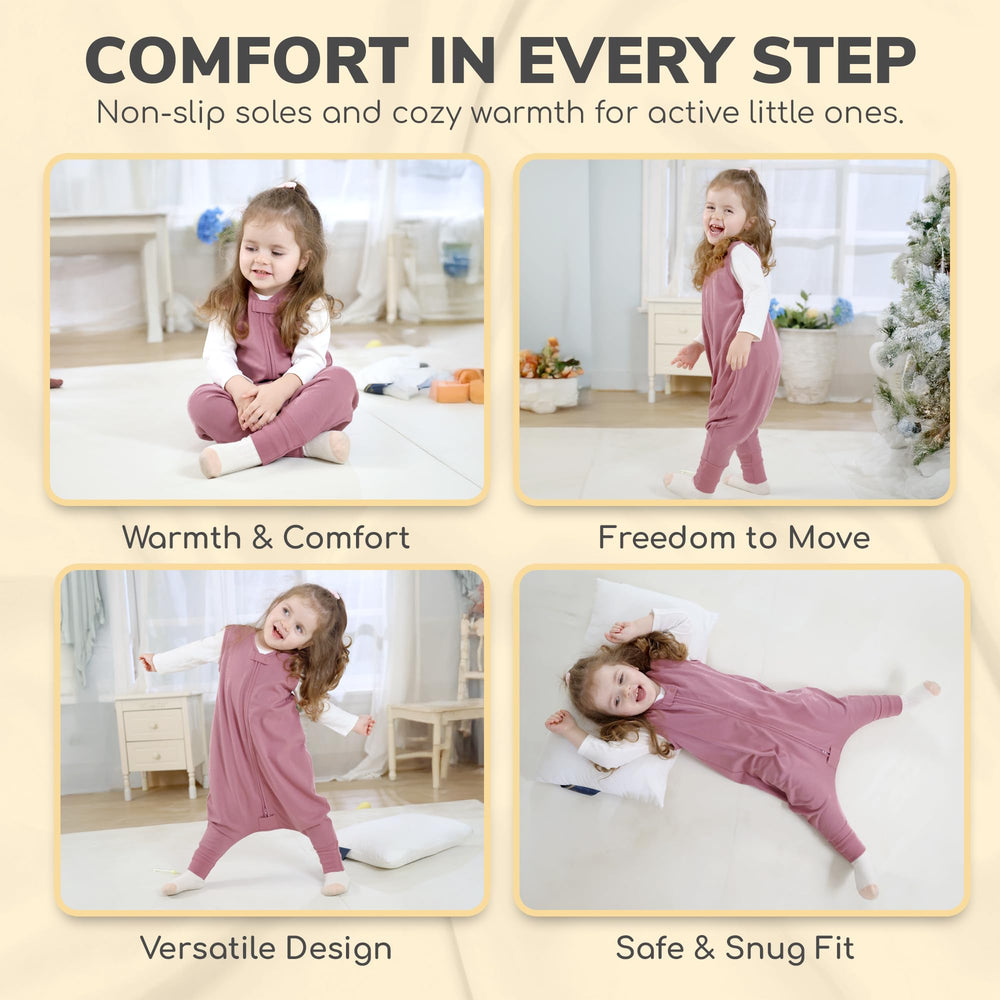 Mama Cheetah sleep sack with feet showing leg openings and zipper