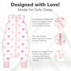 Mama Cheetah sleep sack neck safety tab closeup demonstrates secure, cozy fit