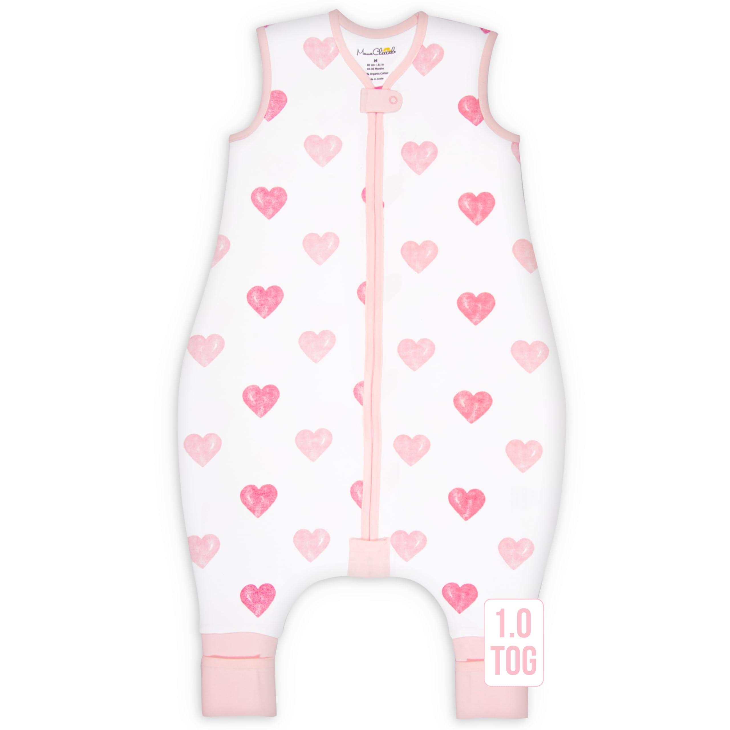 Mama Cheetah toddler sleep sack with feet showing soft fabric for gentle skin.