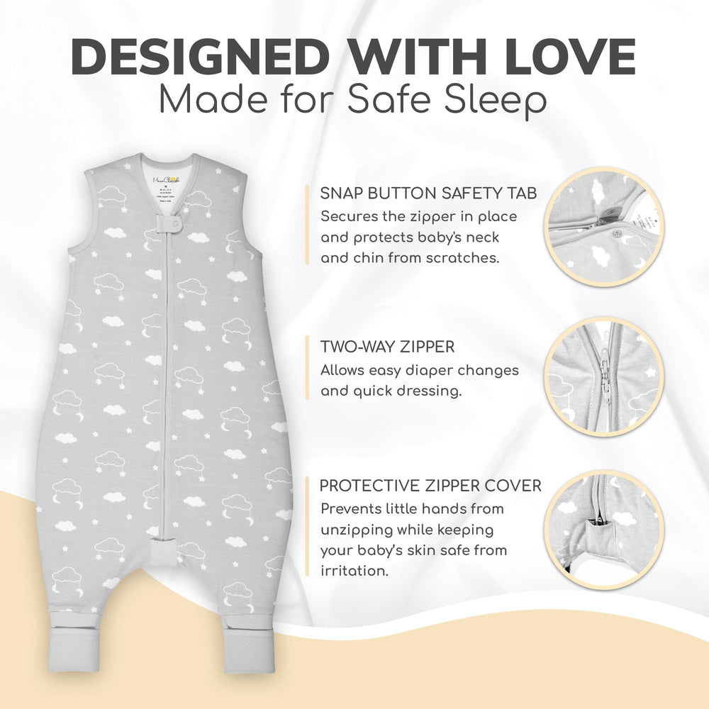 Mama Cheetah sleep sack with 2-way zipper enables easy daytime changes.