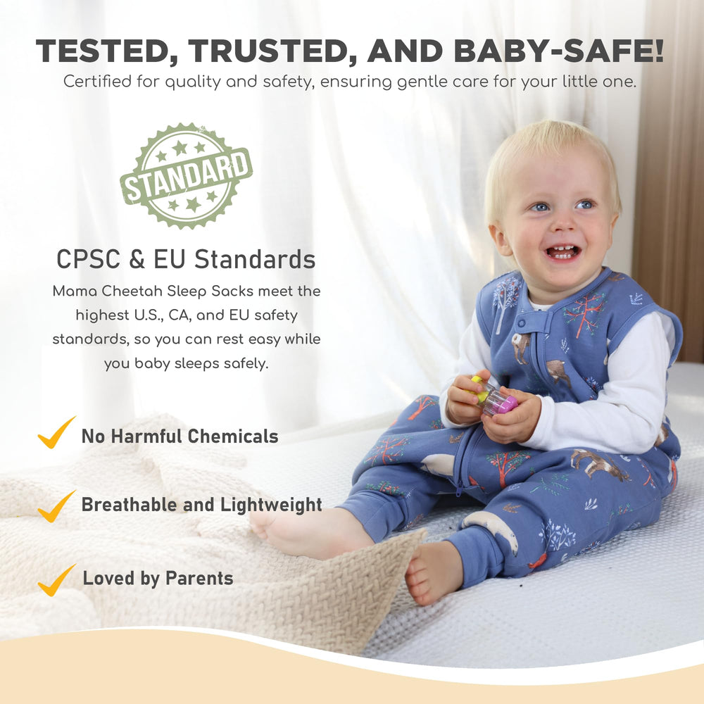 Mama Cheetah unisex sleep sack design suits boys and girls for versatility.