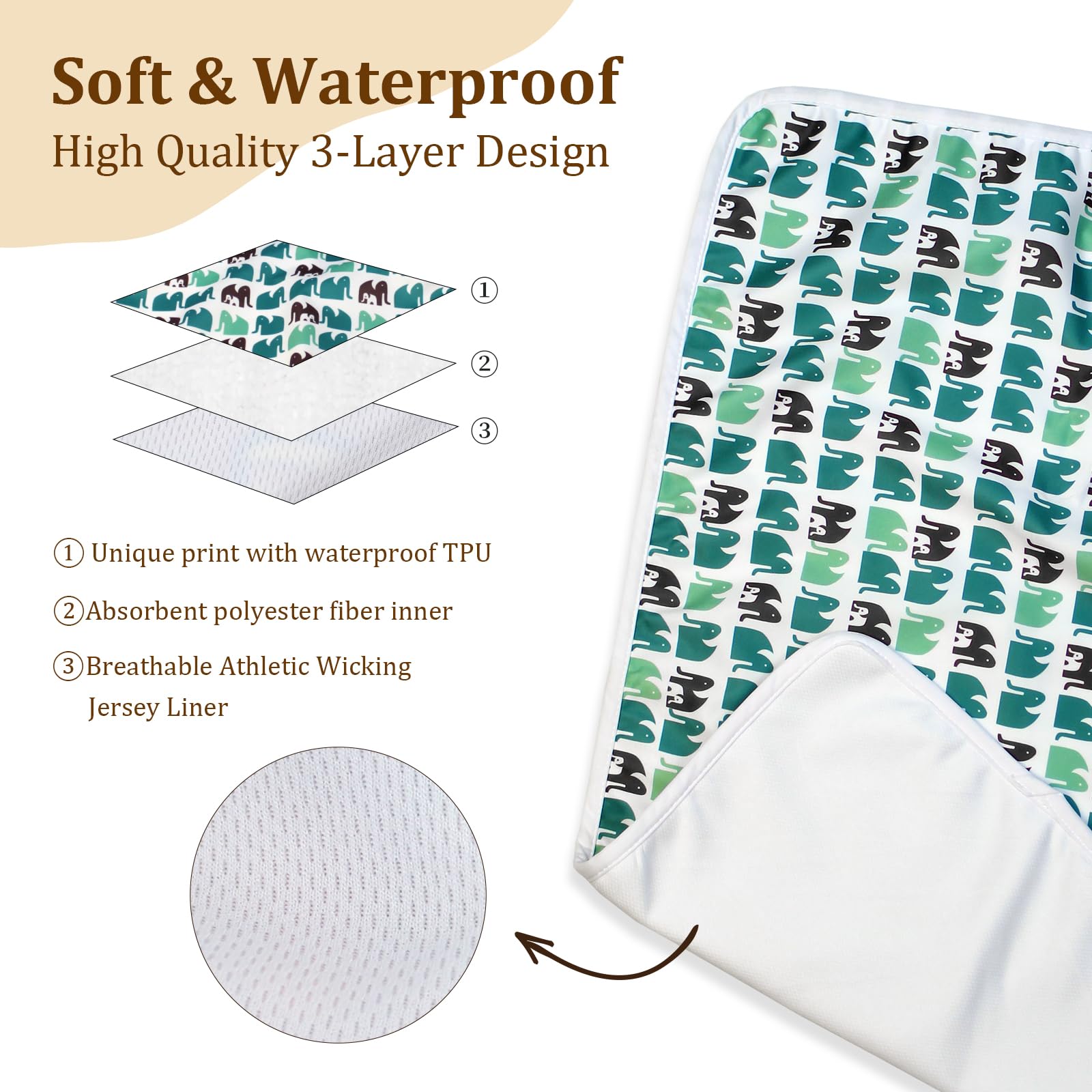 Mama Koala changing pad liner with attached pouch keeps essentials within reach.