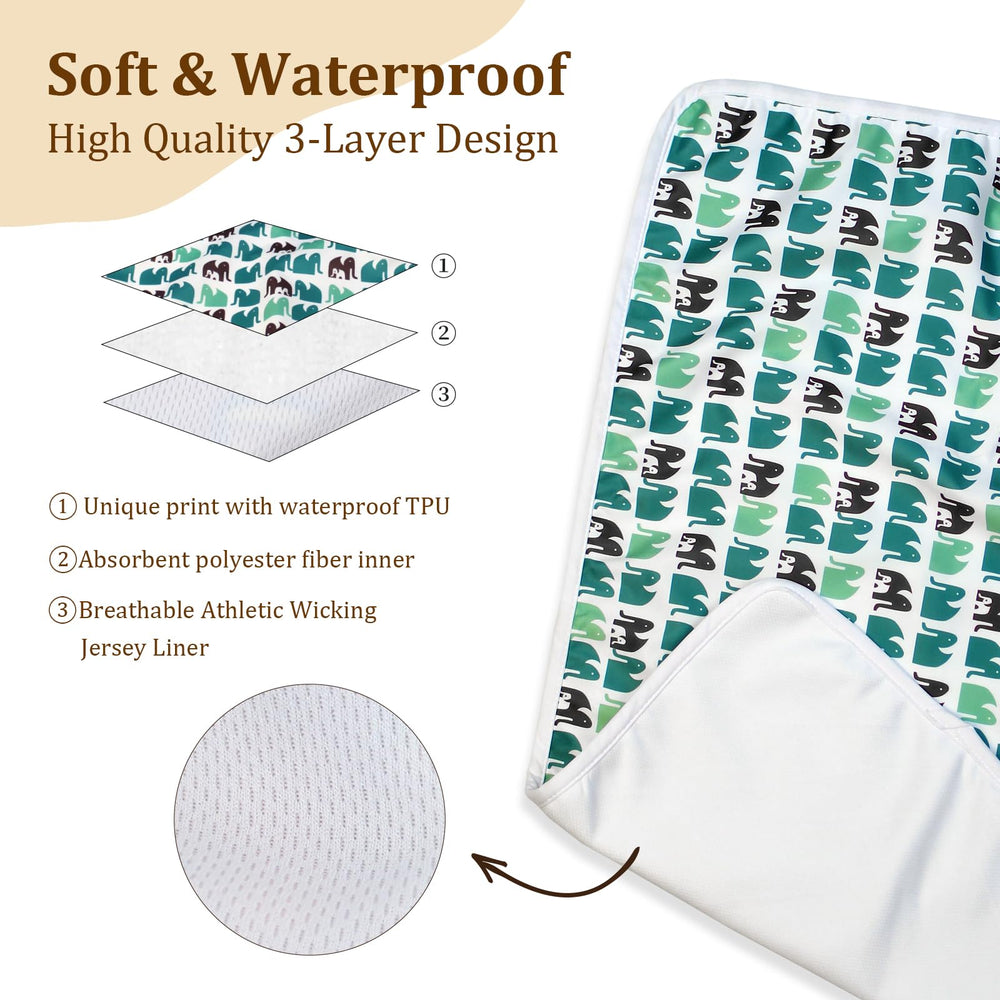 Mama Koala changing pad liner with attached pouch keeps essentials within reach.