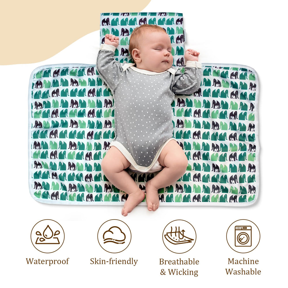 Mama Koala portable changing pad ready for bed, sofa, or car trips.