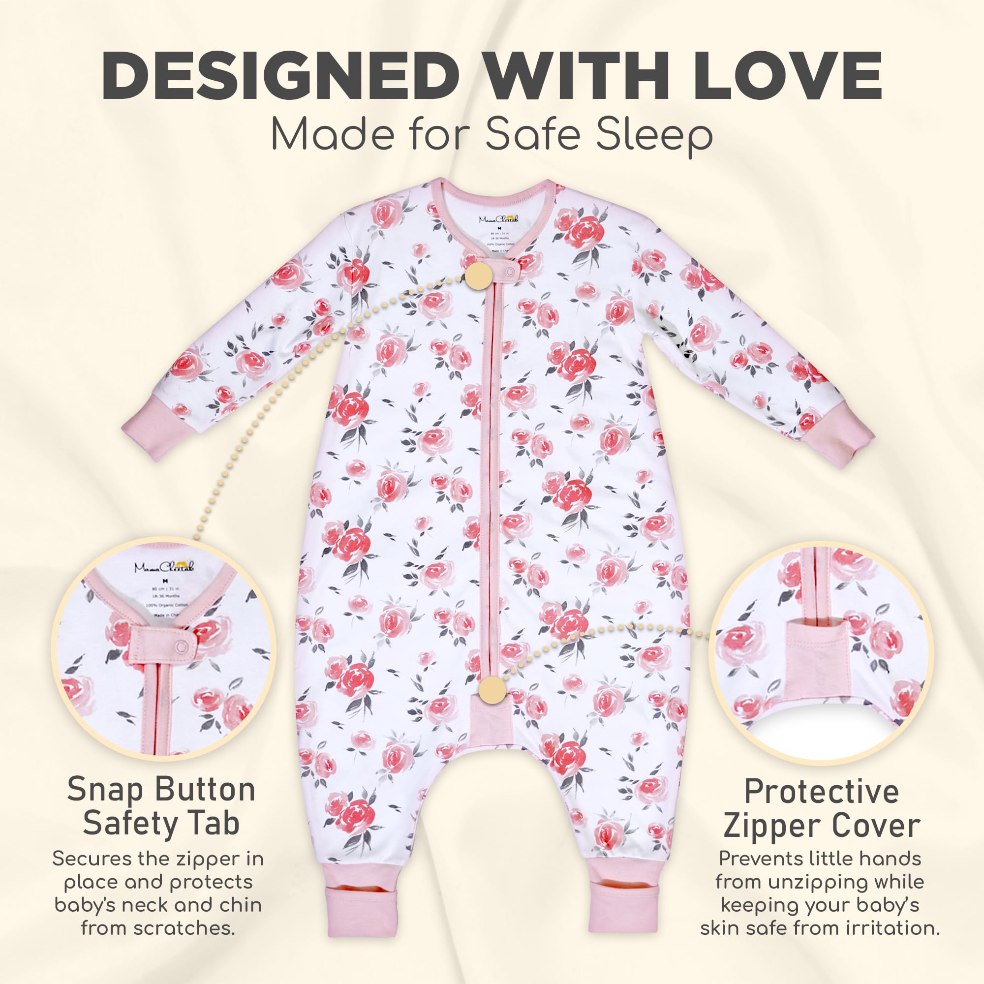 Mama Cheetah 0.5 TOG organic cotton keeps baby comfortable without overheating.