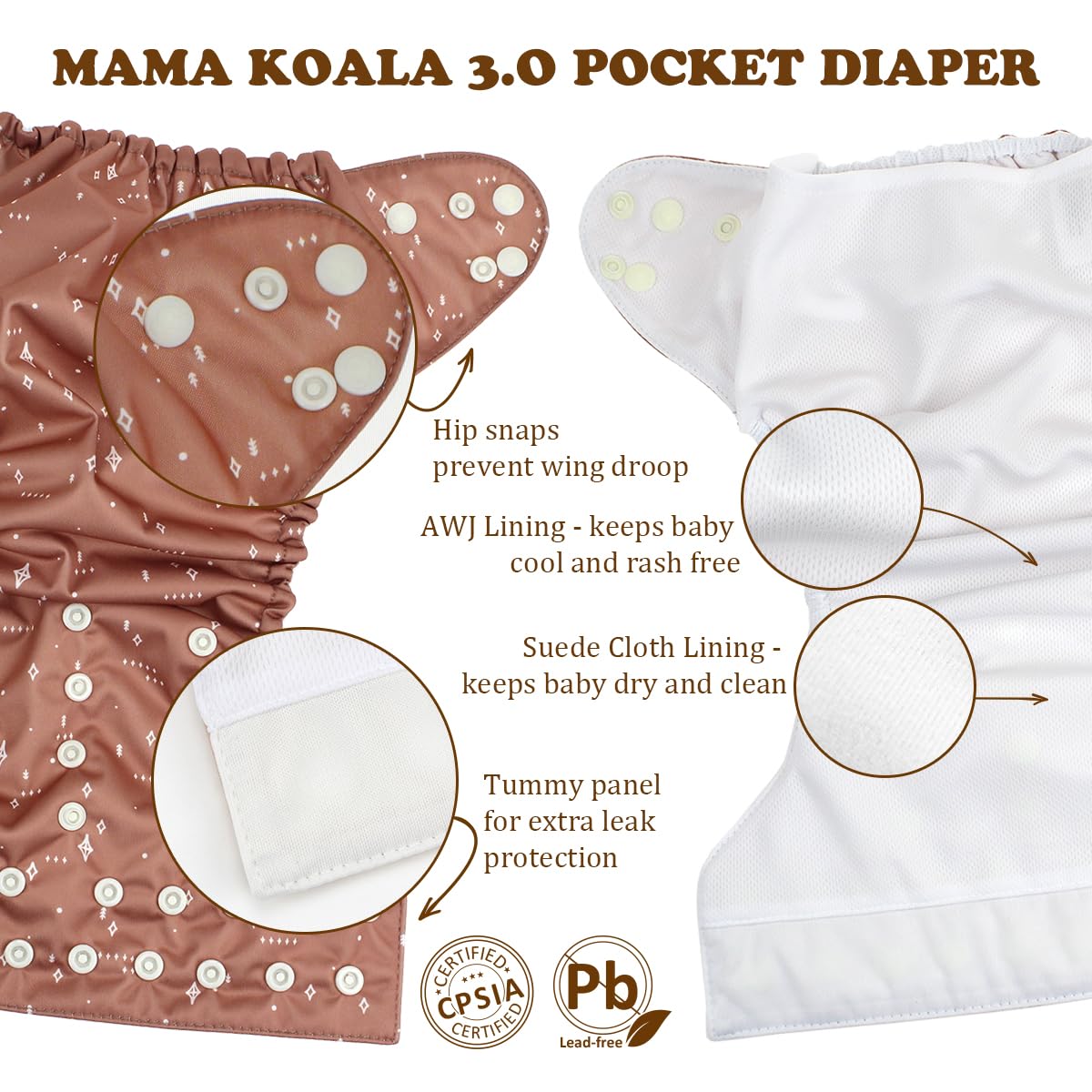 Mama Koala 3.0 cloth diaper on baby demonstrates one-size fit.
