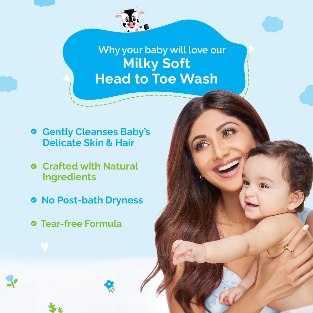 MAMAEARTH Milky Soft Wash lather on baby hair in bath