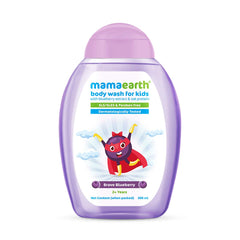 MAMAEARTH Brave Blueberry Kids Body Wash bottle-front showing gentle cleansing for delicate skin.