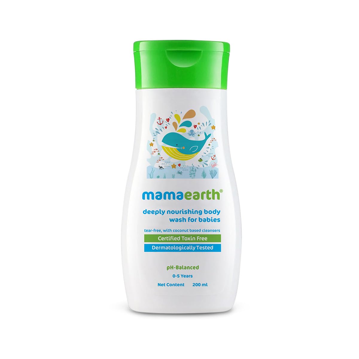 Mamaearth Daily Nourishing Body Wash for babies in a gentle bath scene.