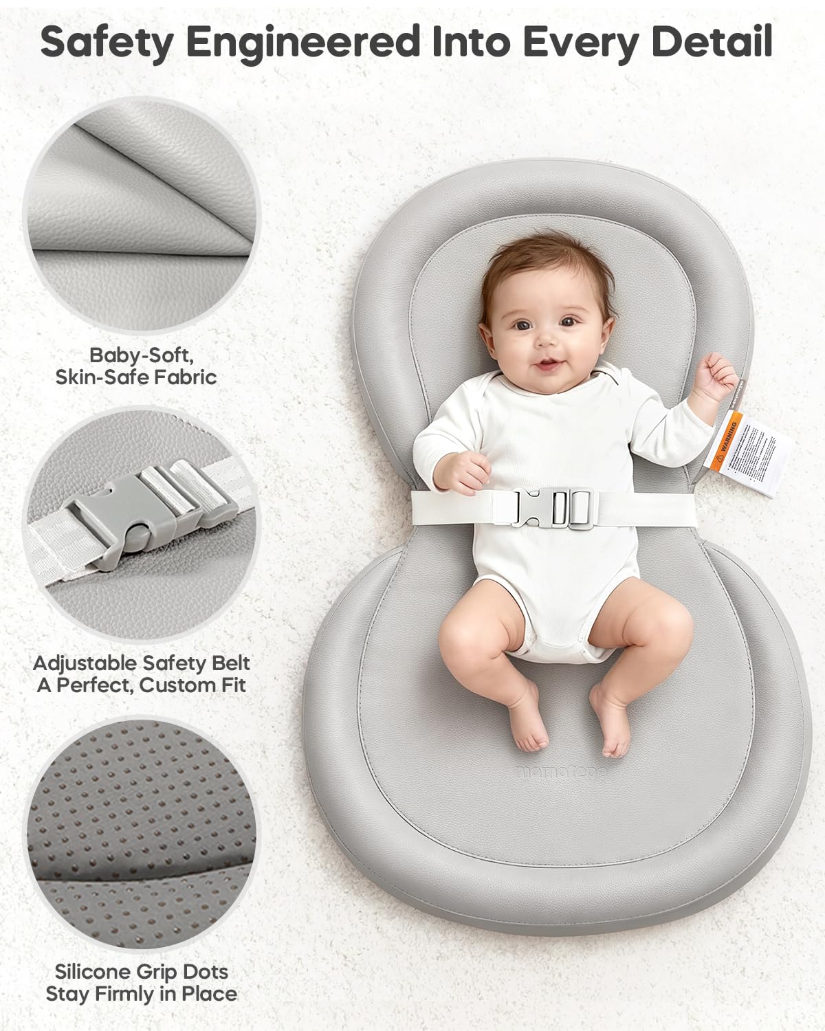 Mamatepe adjustable safety strap keeps baby secure during changes