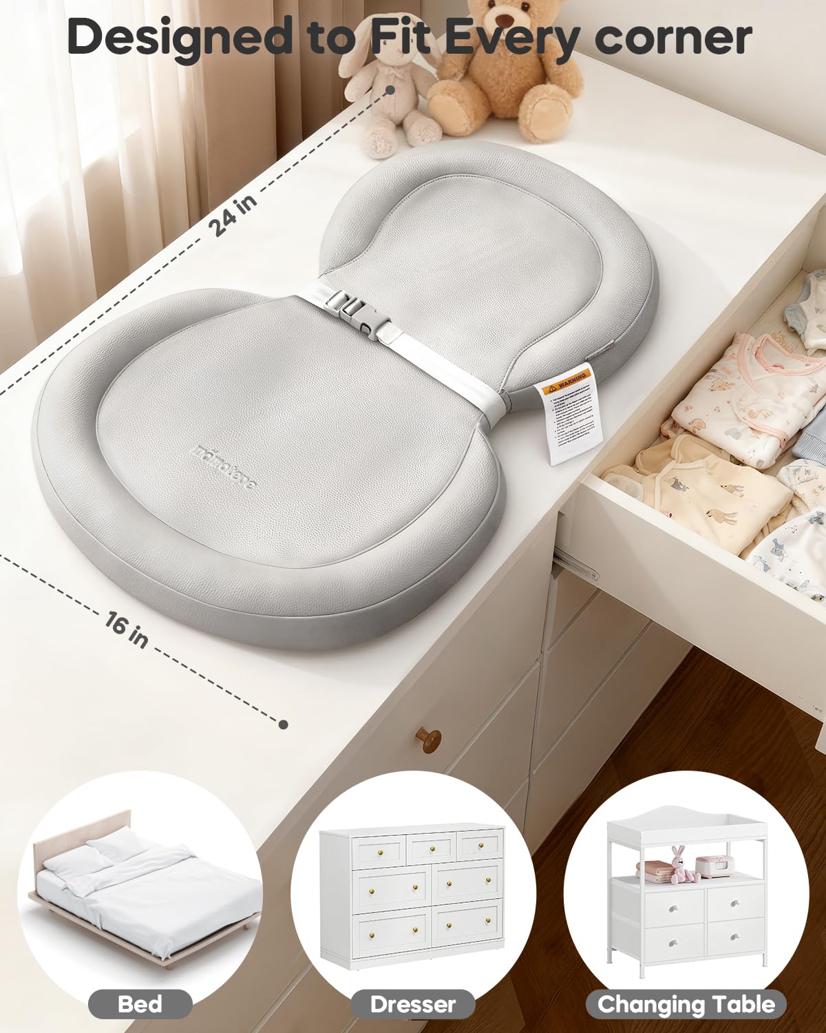 Mamatepe changing pad used on dresser or changing table gray