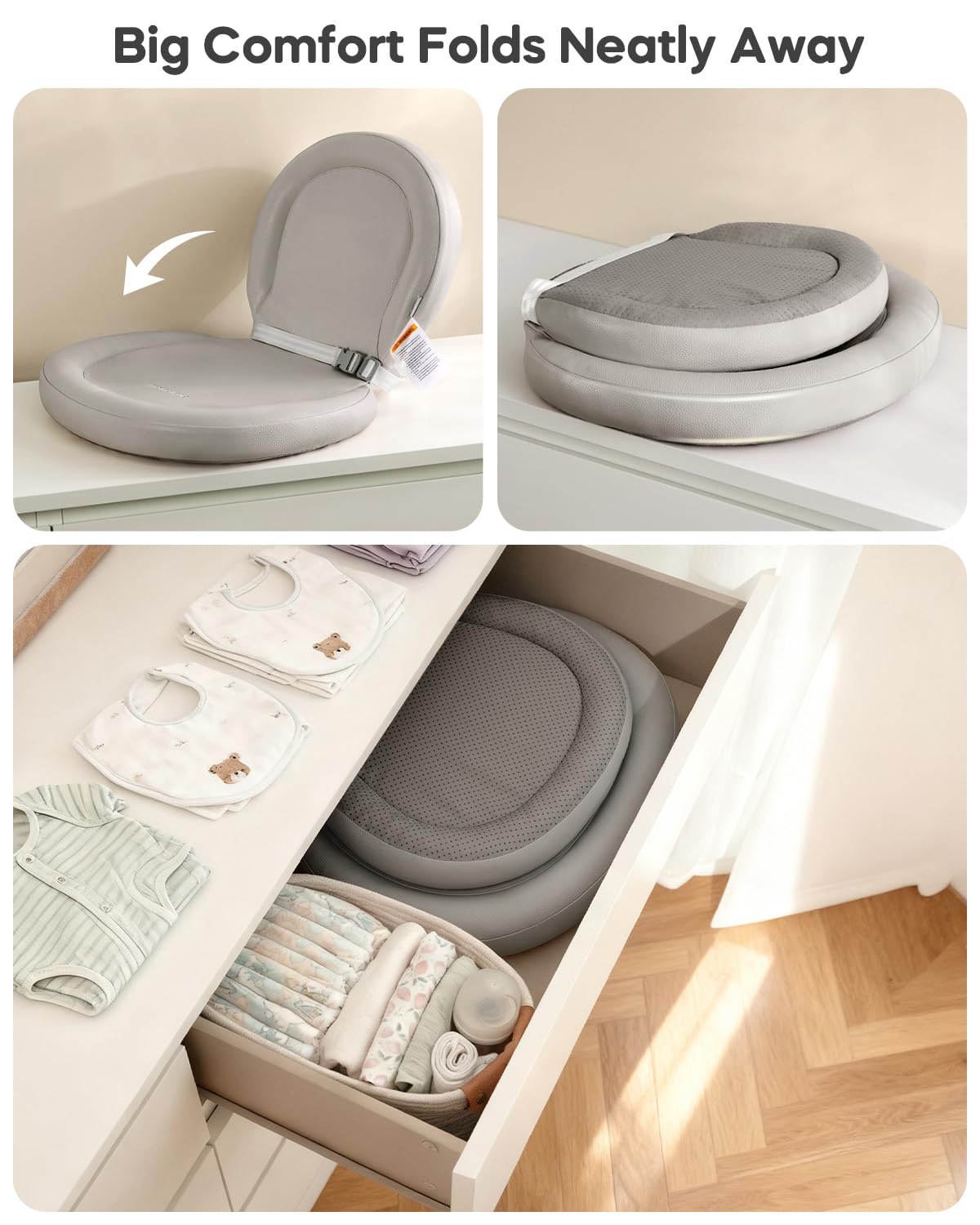 Mamatepe memory-foam inner provides soft cushioning during every diaper change