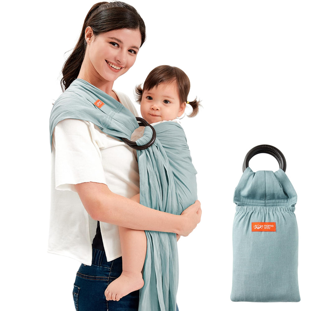 Mamaway blue ring sling in front carry for hands-free daily tasks